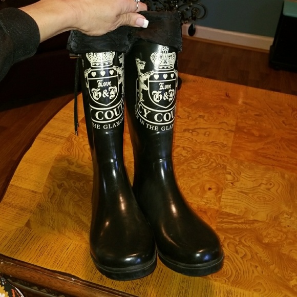 Juicy Couture Shoes | Juicy Couture Black Rubber Tall Wet Rain Boots 7 | Color: Black | Size: 7 | Tanziebomb's Closet